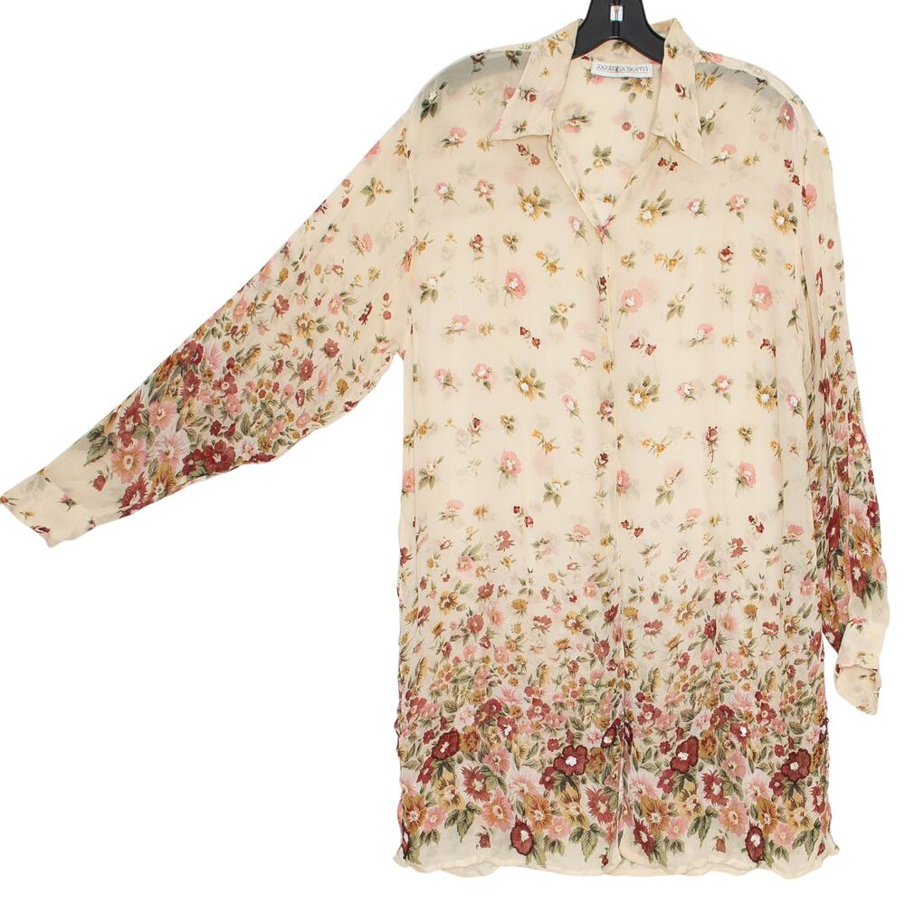 Vintage Tunic Top Floral Cottage Sheer Boho 90s Prairie Romantic Grandma Medium